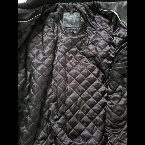 Calvin Klein Black Leather Quilted Jacket - Picture 2 of 2
